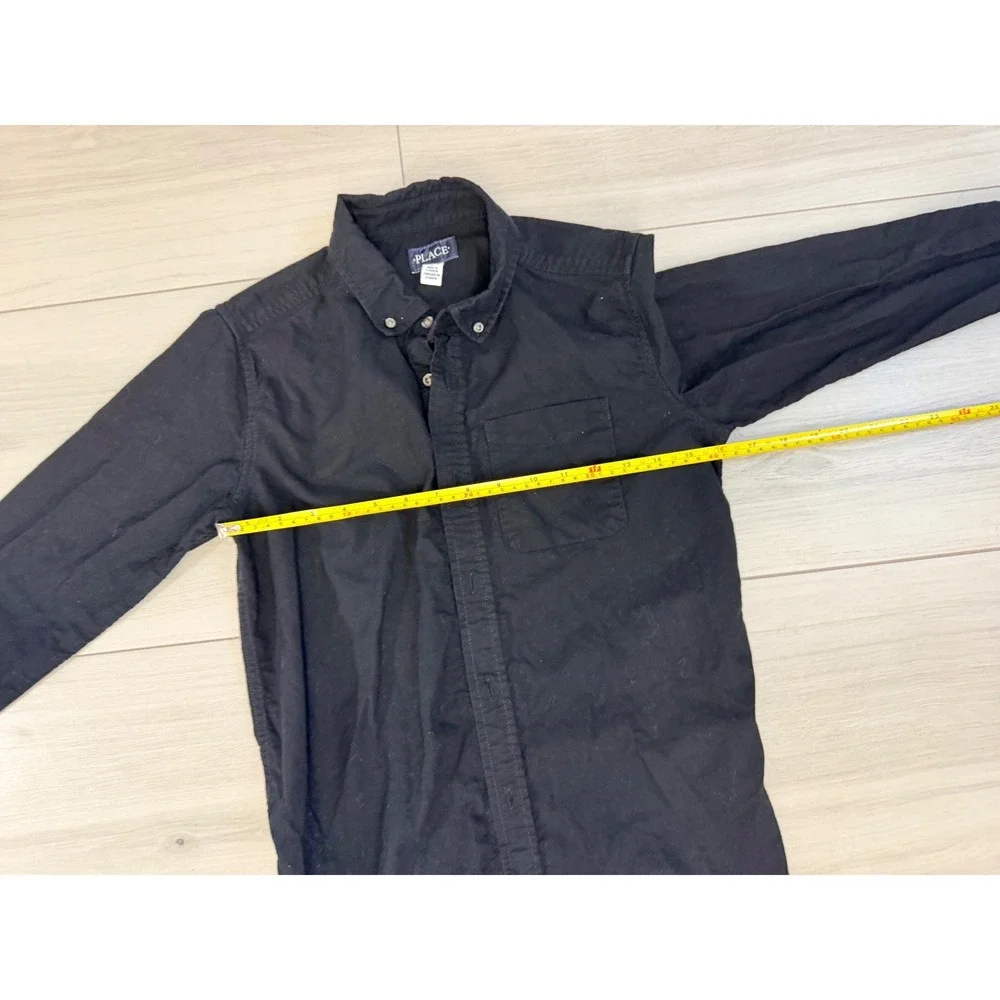 The Childrens Place Boys Shirt Black Button Down Sz XXL 16 Oxford Long Sleeve